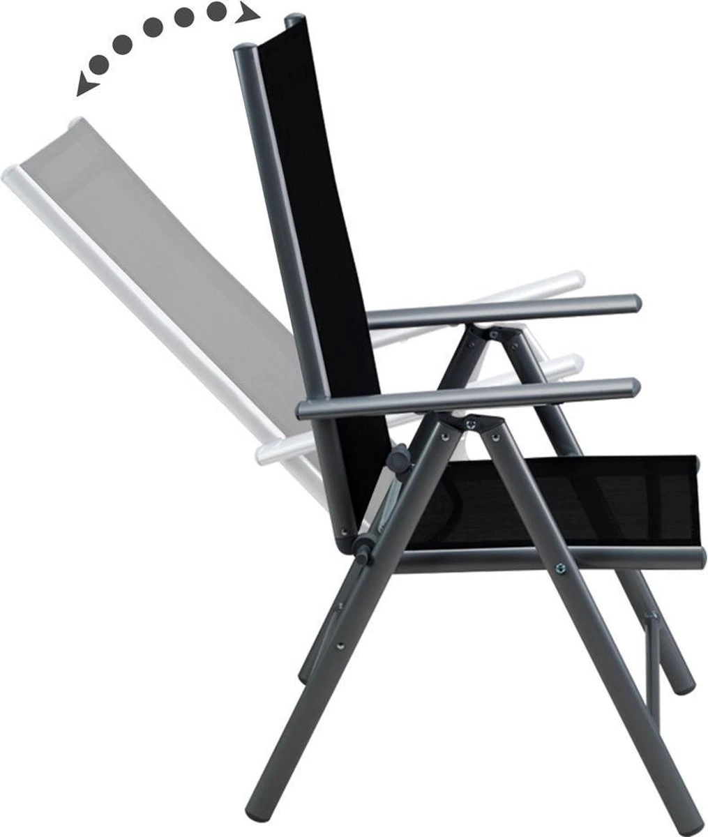 Tuinset 4 + 1 Klapstoelen Tuintafel – Aluminium 80x80cm - Grijs - Afbeelding 9