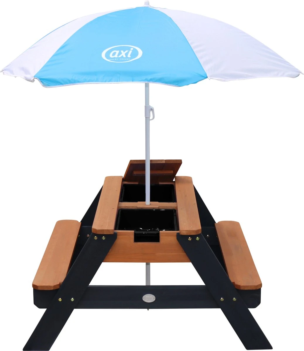 AXI Nick Zand & Water Picknicktafel In Antraciet/Bruin - Parasol Blauw/Wit - Picknick Tafel Voor Kinderen Van Hout - Afbeelding 12