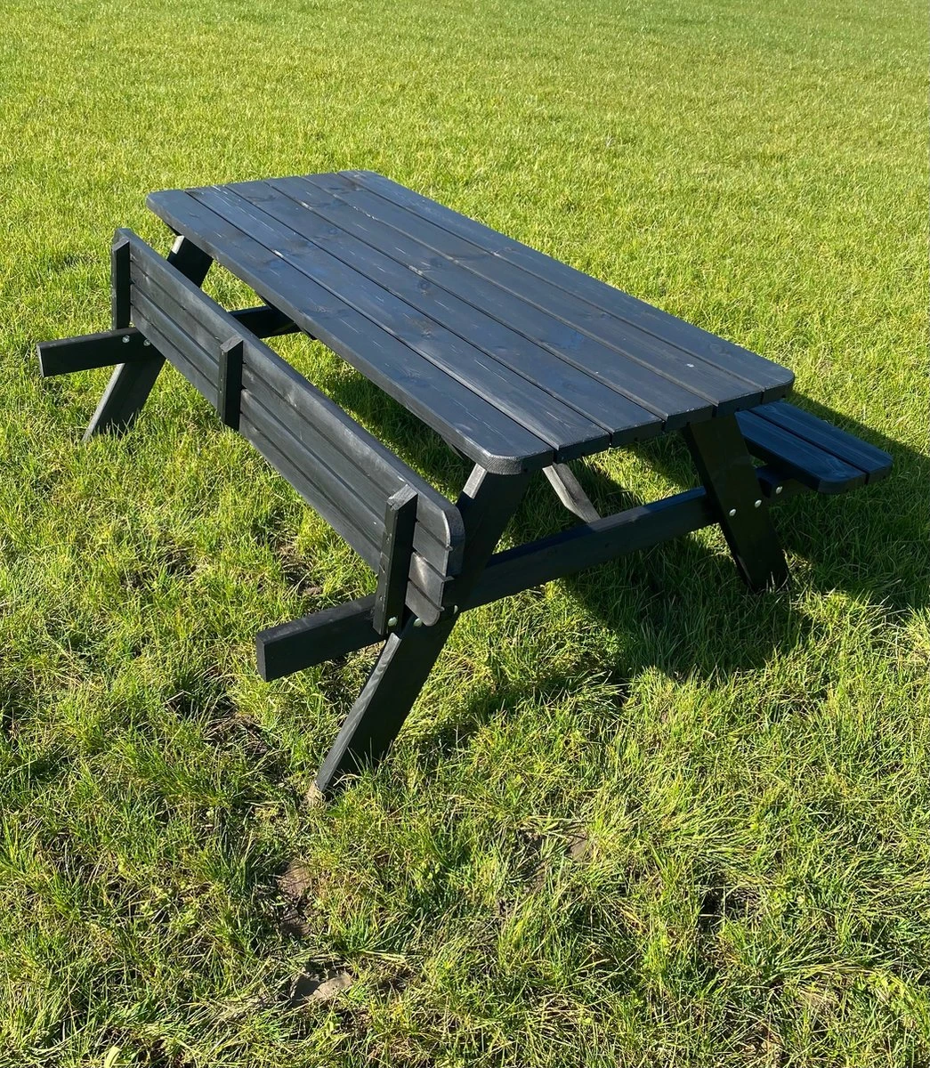Goedkopepicknicktafels.nl | Zwarte XL Picknicktafel | Tuintafel 6 Persoons | Zwart Gespoten Gedroogd Grenen Hout! - Afbeelding 3