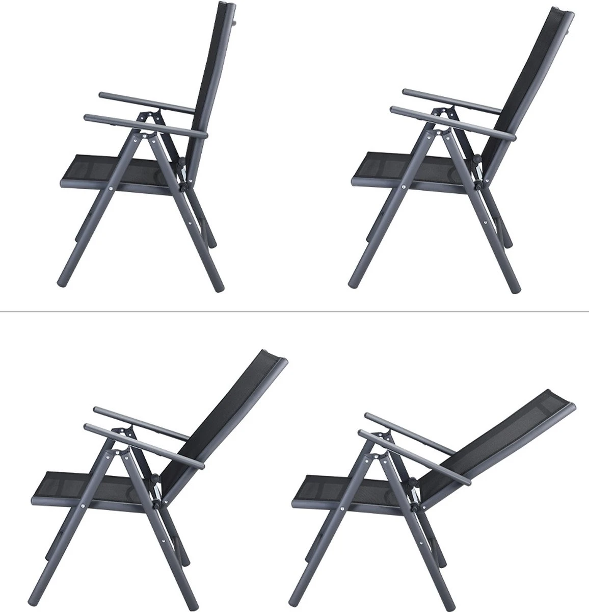 Tuinset 4 + 1 Klapstoelen Tuintafel – Aluminium 80x80cm - Grijs - Afbeelding 5