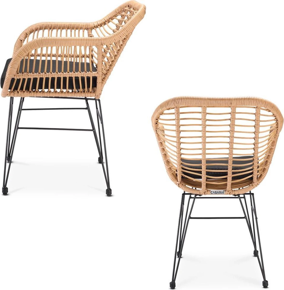 Casaria Tuinset Bali 3 Delig – 1 Tafel/2 Stoelen – Naturel Zwart - Afbeelding 10