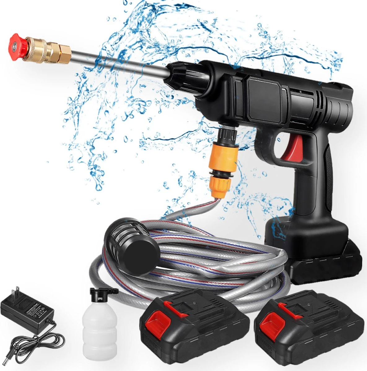 Merkloos Drillpro Elektrische Accu - Hogedrukreiniger - 30Bar - Multifunctioneel Mondstuk - Draagbaar Oplaadbaar Snoerloos - Zwart