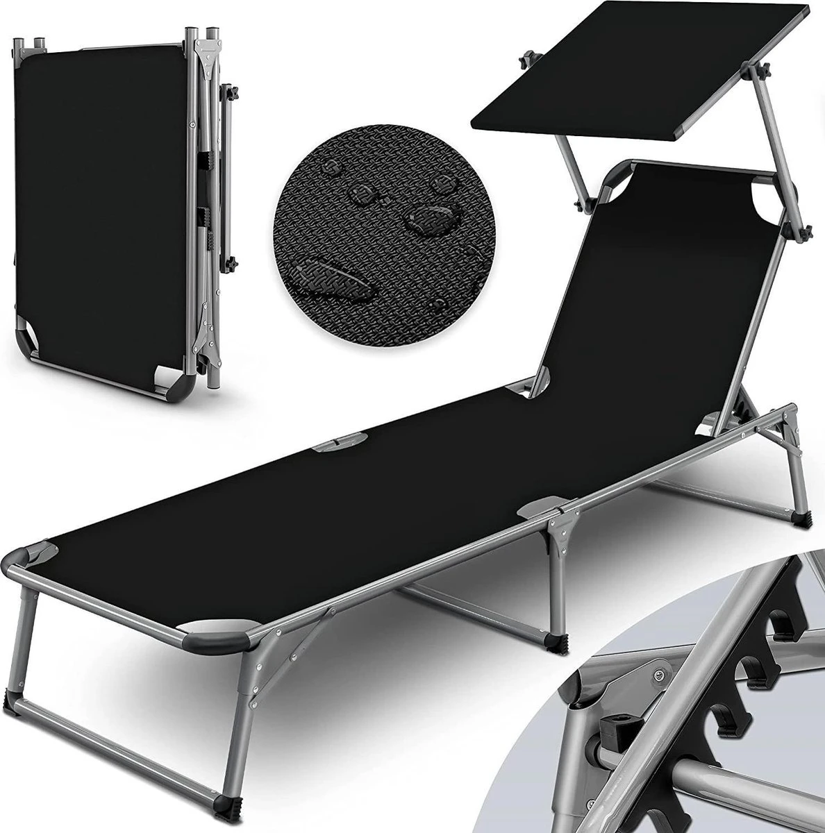 Sens Design Zonnebed - Ligbed Inklapbaar Met Zonneklep - Zwart