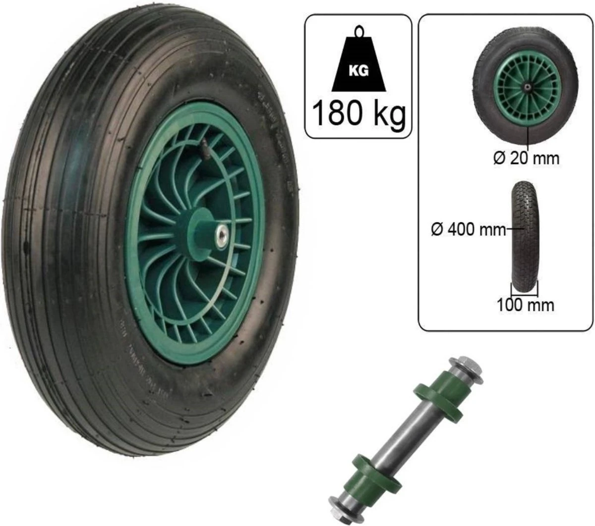 Kruiwagen Wiel 4.00 - 8 Luchtband Lijnprofiel - Asdiameter 20mm - Afbeelding 9