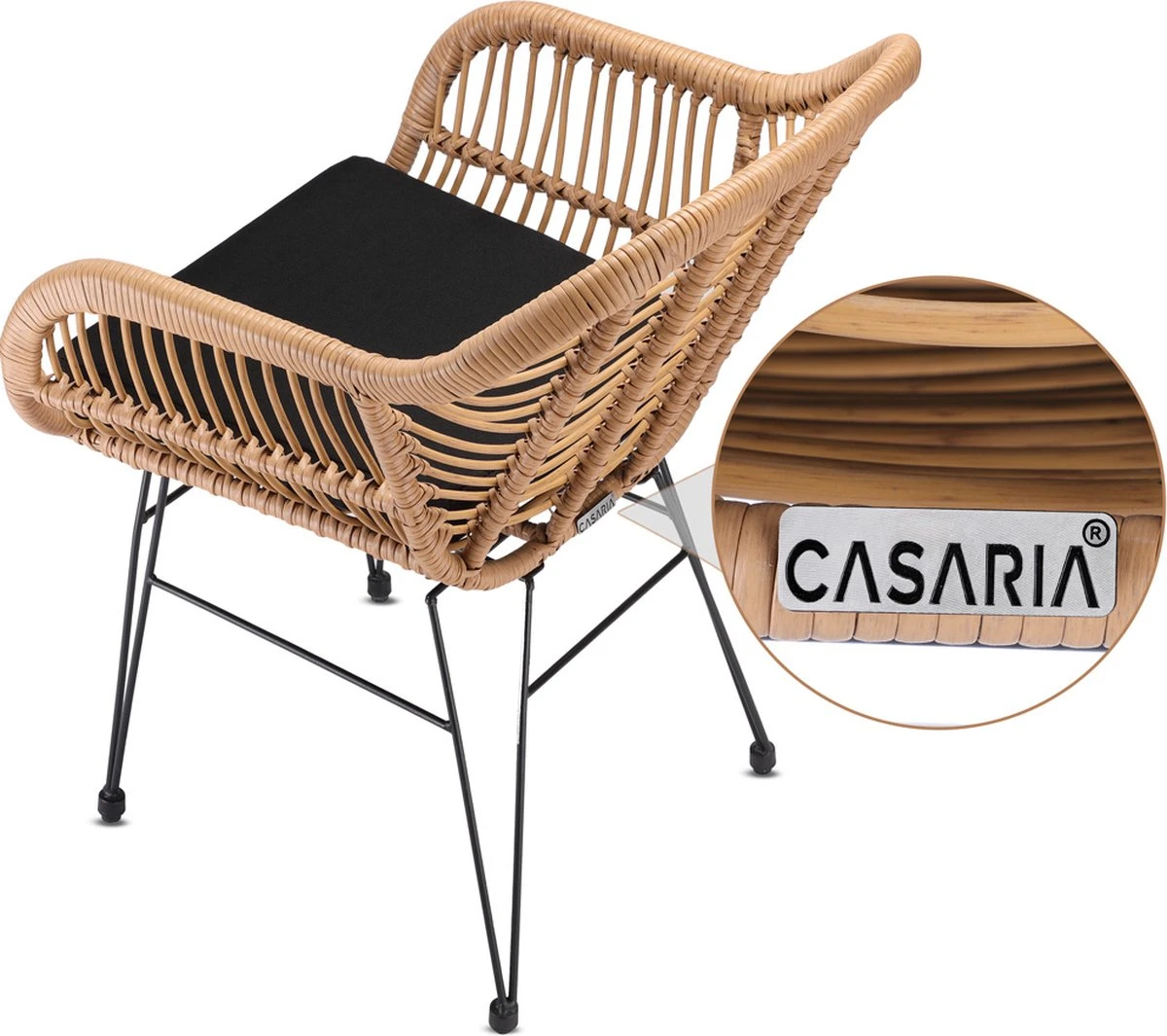 Casaria Tuinset Bali 3 Delig – 1 Tafel/2 Stoelen – Naturel Zwart - Afbeelding 3