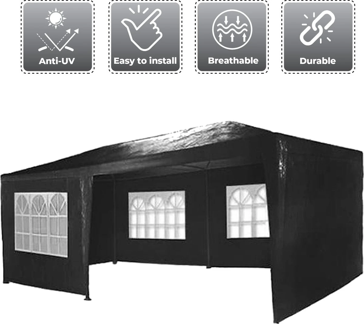 MaxxGarden Partytent - Paviljoen - 3x6m - Incl. Zijwanden - Waterdicht - Zwart - Afbeelding 5