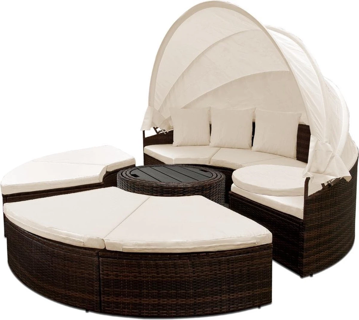Casaria Polyrattan Zonne-Eiland Ø185cm – Incl. Kussens - Zwart Crème - Afbeelding 2