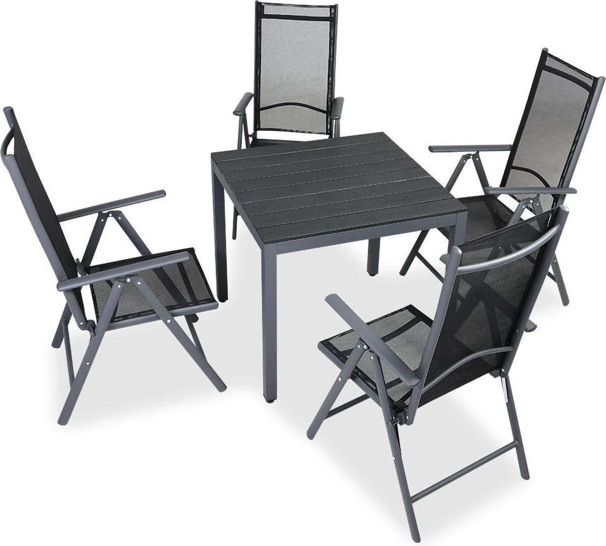 Tuinset 4 + 1 Klapstoelen Tuintafel – Aluminium 80x80cm - Grijs - Afbeelding 15