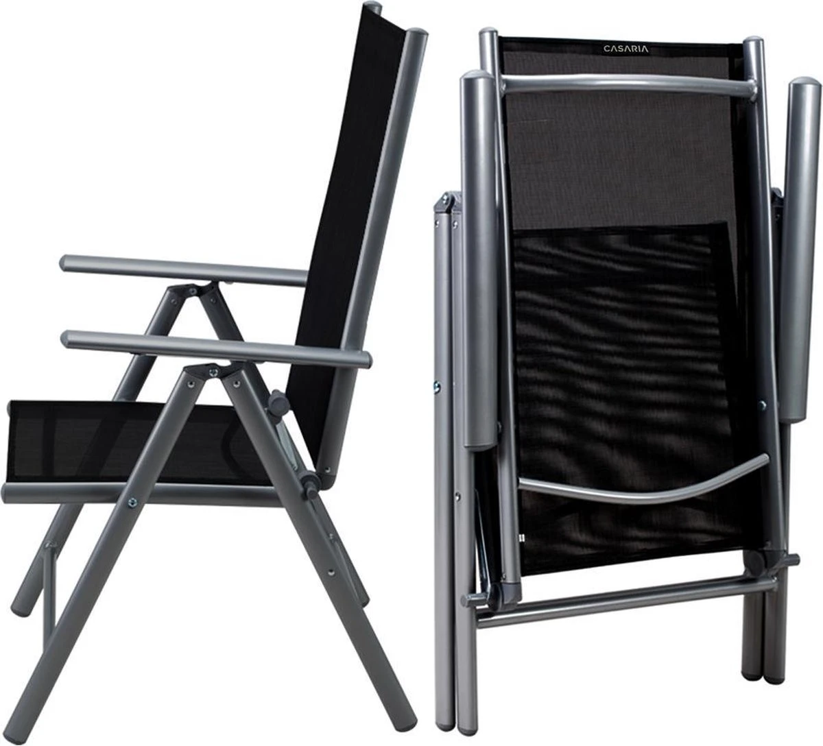 Tuinset 4 + 1 Klapstoelen Tuintafel – Aluminium 80x80cm - Grijs - Afbeelding 8