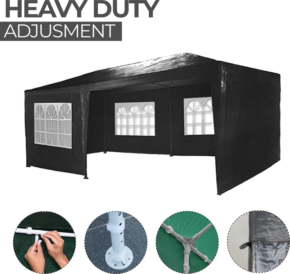 MaxxGarden Partytent - Paviljoen - 3x6m - Incl. Zijwanden - Waterdicht - Zwart - Afbeelding 2