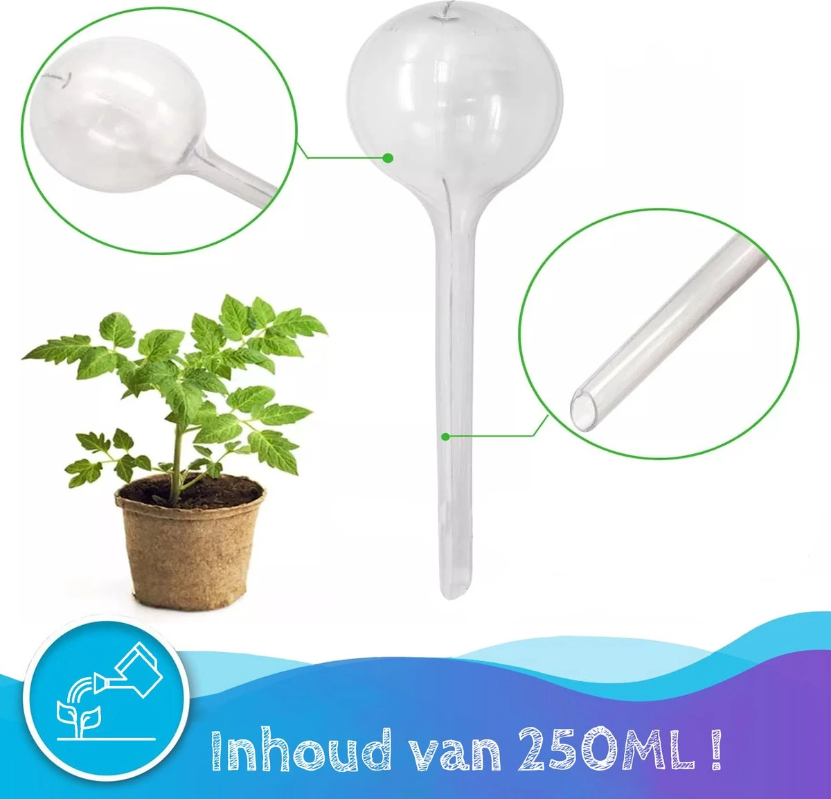 Summer Spark Waterdruppelaar Voor Planten 6 Stuks Transparant – 27 CM X 8 CM – 250 ML – Automatisch Watergeefsysteem Voor Kamerplanten – Planten Watergever Met Druppelsysteem – Waterbol - Afbeelding 3