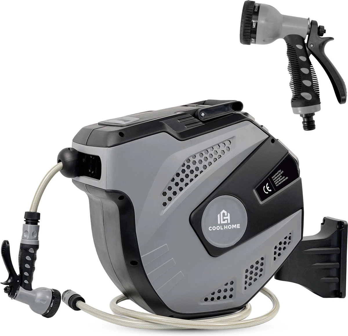 CoolHome - Wandslangenbox 20 Meter + 2 Meter - Tuinslang Met Haspel- Slangenhouder 180° Draaibaar - Tuinslanghaspel Zwart - Grijs - Afbeelding 8