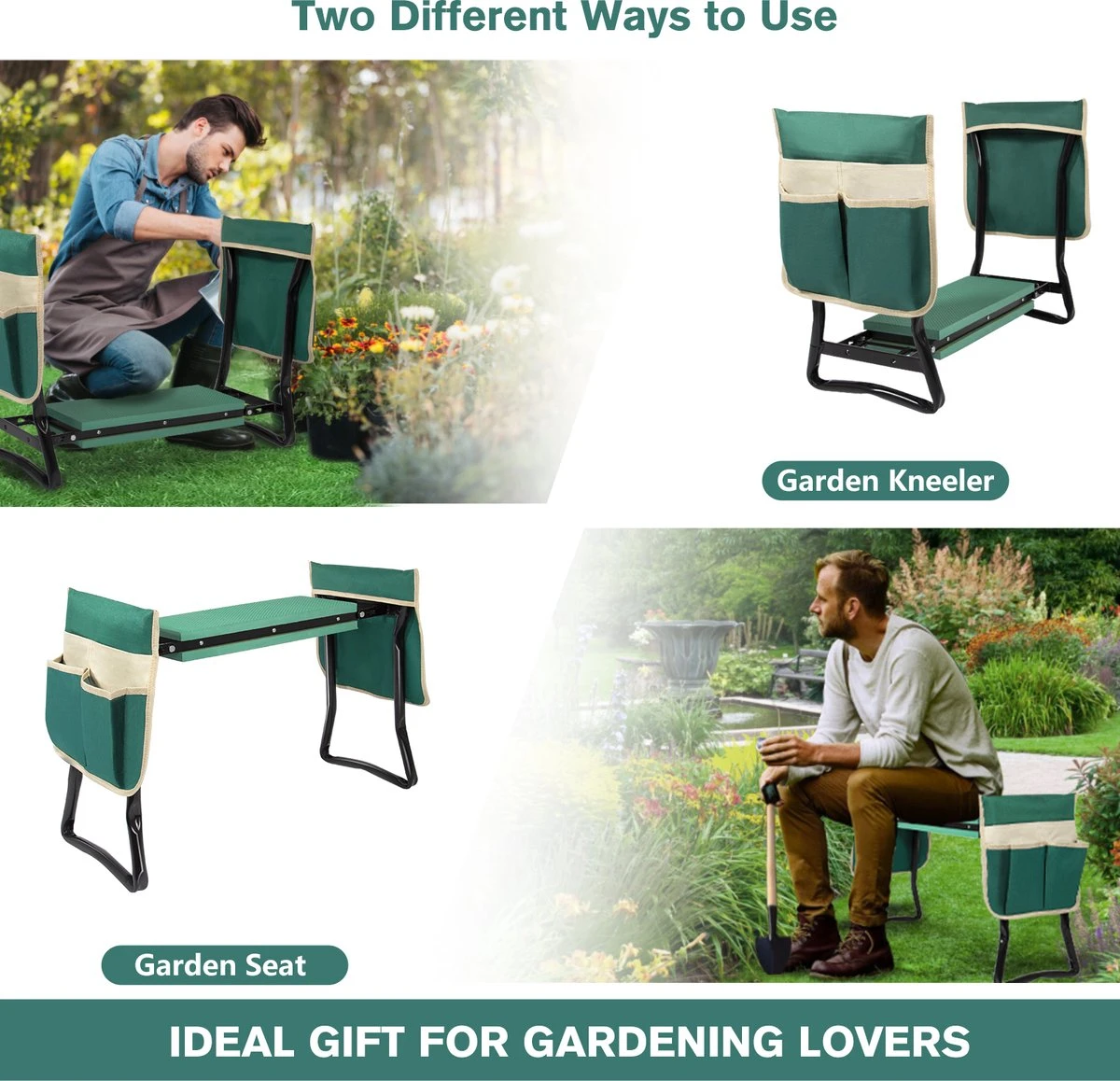 Uten - Kniebankje Tuin - Knie Steun - Tuinkruk Inklapbaar - Kniesteun Tuinieren - Kniekussen - Tot 150 Kg - Groen - Afbeelding 11