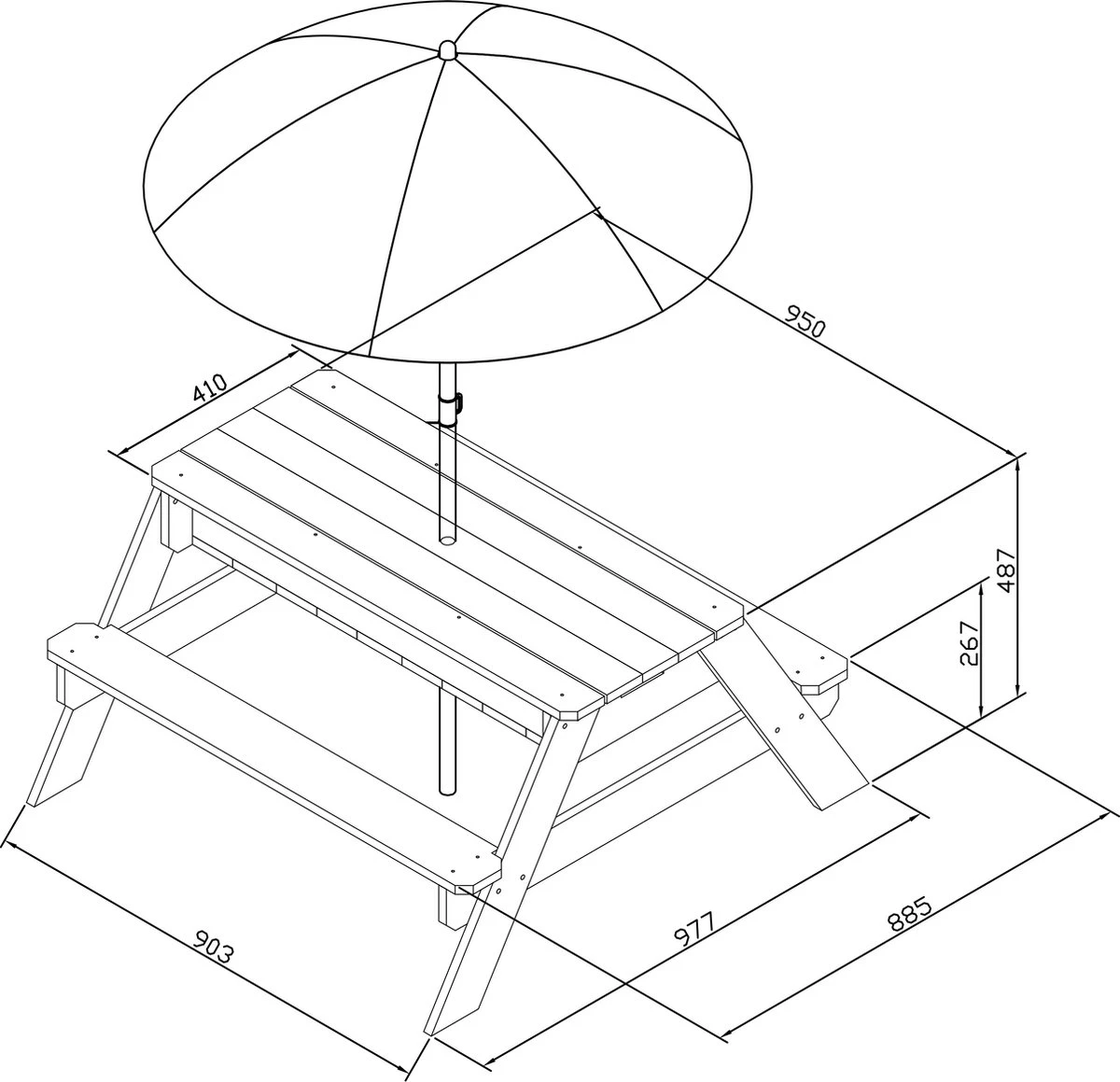 AXI Nick Zand & Water Picknicktafel In Antraciet/Bruin - Parasol Blauw/Wit - Picknick Tafel Voor Kinderen Van Hout - Afbeelding 5