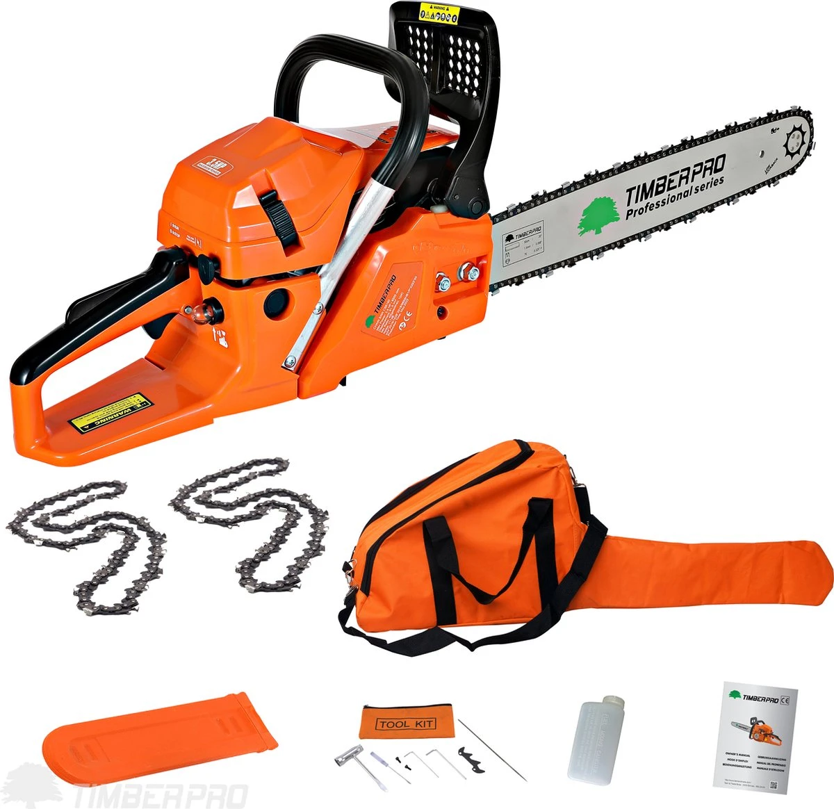 TIMBERPRO - Kettingzaag – Benzine - 62 Cc - Zwaardlengte 50 Cm - Transportzak - 2e Ketting - Afbeelding 3