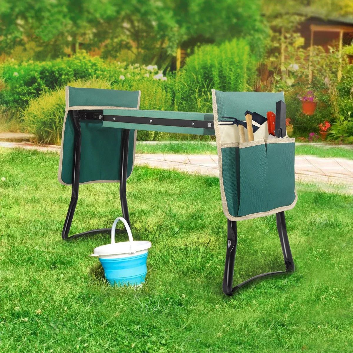 Uten - Kniebankje Tuin - Knie Steun - Tuinkruk Inklapbaar - Kniesteun Tuinieren - Kniekussen - Tot 150 Kg - Groen - Afbeelding 9