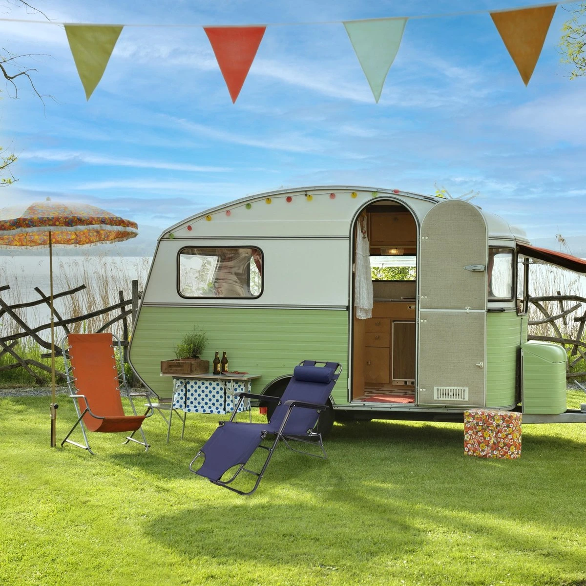 Relaxdays Ligstoel Inklapbaar - Ligbed Met Hoofdsteun - Strandstoel Verstelbaar - Camping - Donkerblauwe - Afbeelding 2