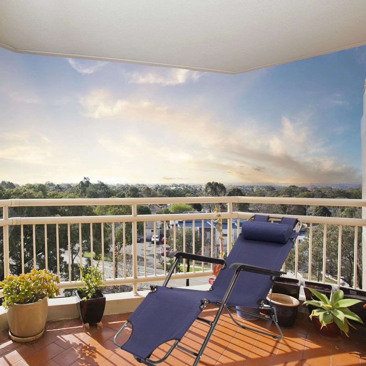 Relaxdays Ligstoel Inklapbaar - Ligbed Met Hoofdsteun - Strandstoel Verstelbaar - Camping - Donkerblauwe - Afbeelding 6