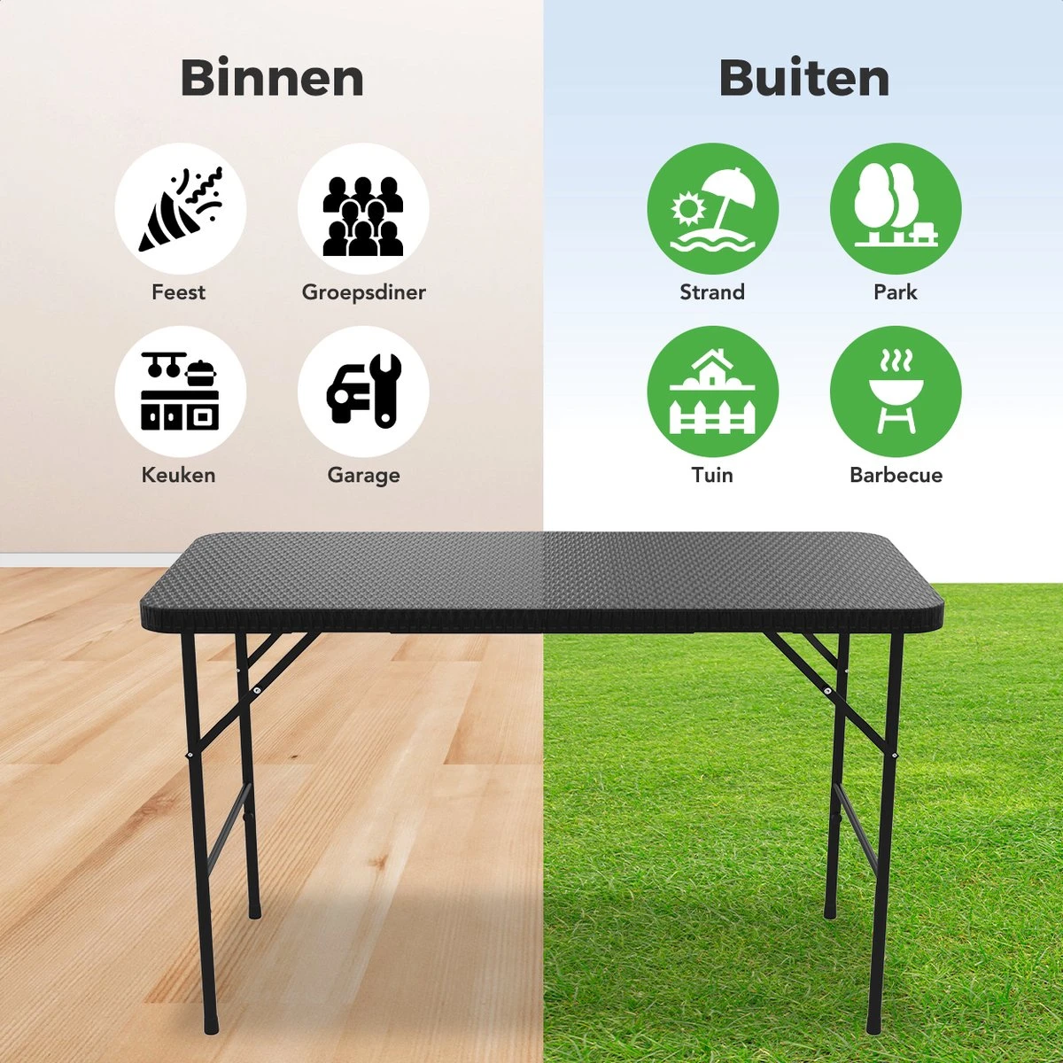 LifeGoods Klaptafel - Inklapbaar - 120 Cm - 4 Personen - Zwart - Afbeelding 3