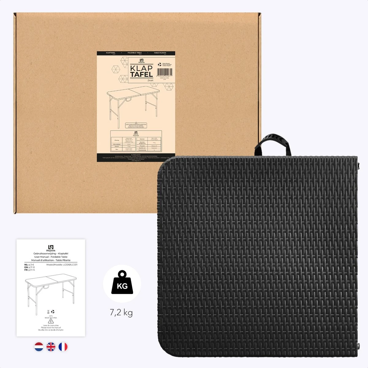 LifeGoods Klaptafel - Inklapbaar - 120 Cm - 4 Personen - Zwart - Afbeelding 10