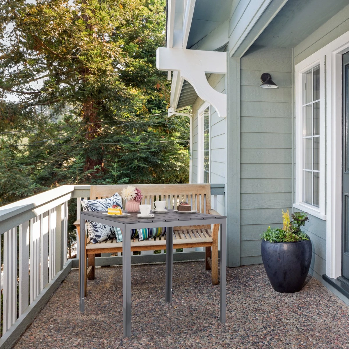 Relaxdays Tuintafel Vierkant - Grijze Buitentafel - Eettafel Tuin - Moderne Balkontafel - Afbeelding 6