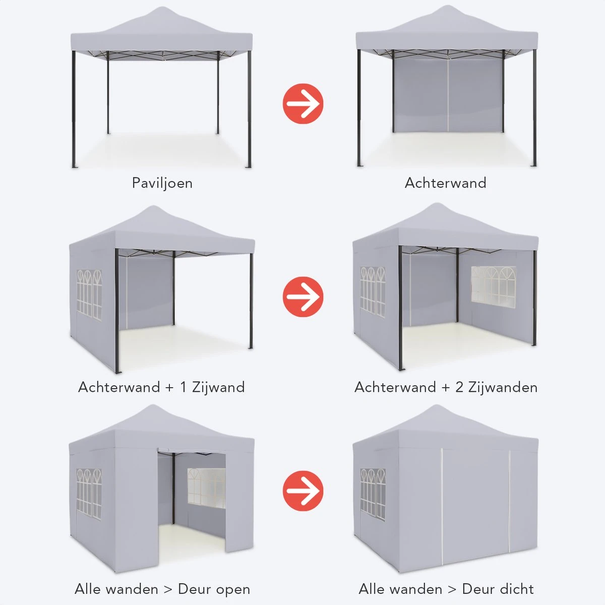 LifeGoods Partytent - 3x3 M - Zijwanden - Easy Up - Opvouwbaar - Waterdicht - Draagtas Met Wieltjes - Donkergrijs - Afbeelding 2