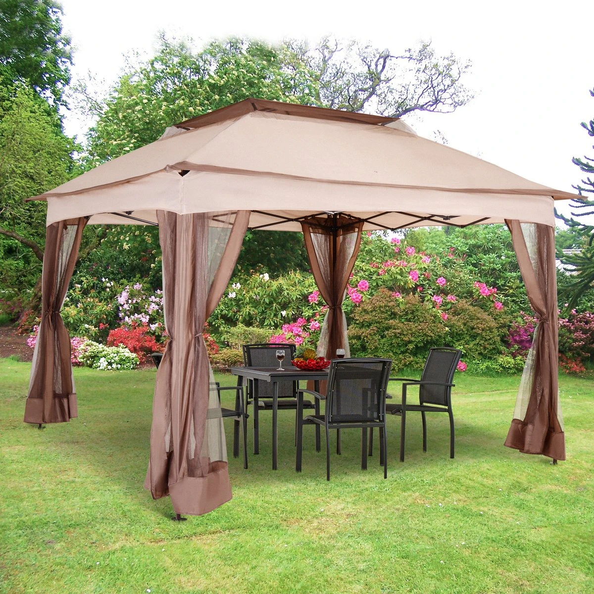 Outsunny Paviljoen Met Zijwanden Partytent Tuintent Popup 3,25 X 3,25 M Khaki 840-166 - Afbeelding 9