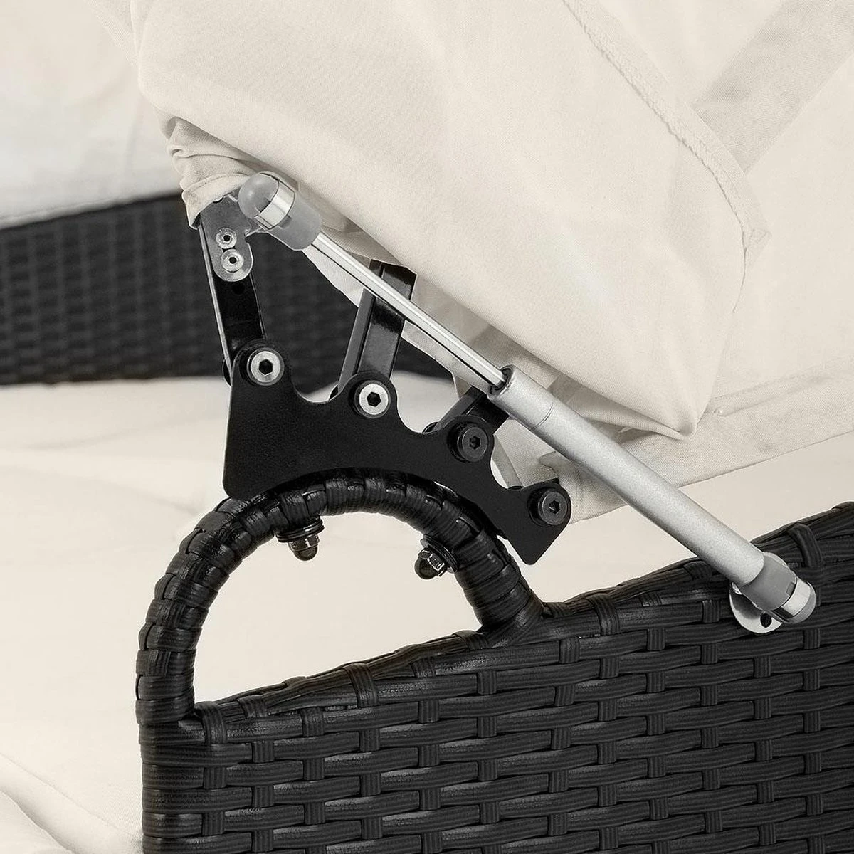 Casaria Polyrattan Zonne-Eiland Ø185cm – Incl. Kussens - Zwart Crème - Afbeelding 10