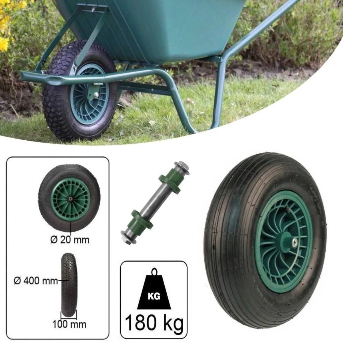 Kruiwagen Wiel 4.00 - 8 Luchtband Lijnprofiel - Asdiameter 20mm - Afbeelding 11