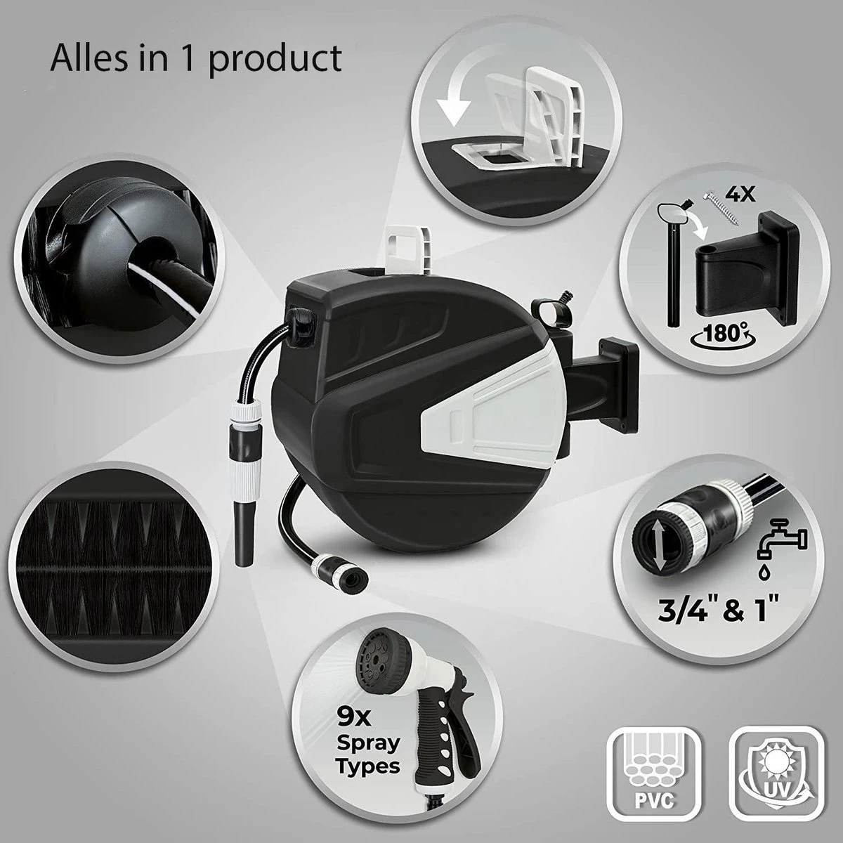 Sens Design Slanghaspel - Tuinslang Haspel - Automatisch - Zwart - 30m - Afbeelding 7