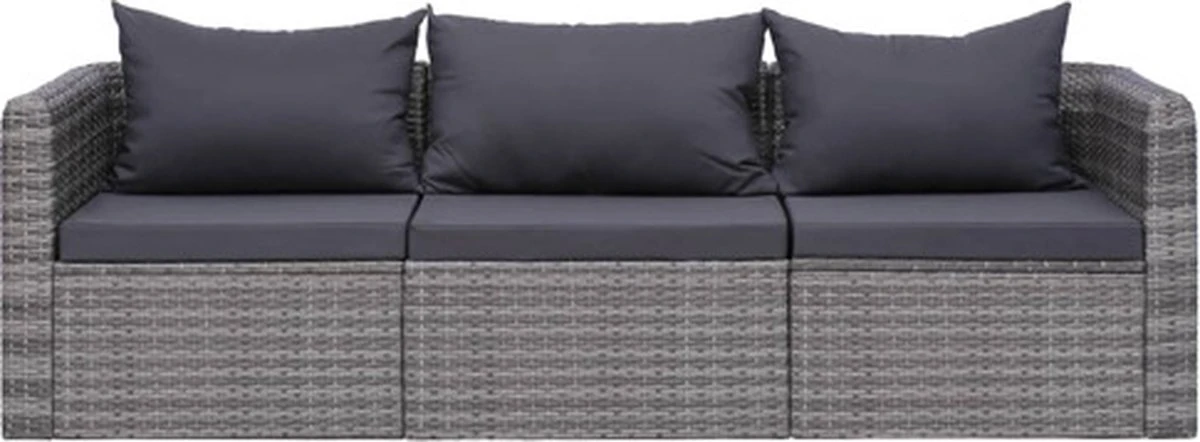 VidaXL 3-delige Loungeset Met Kussens Poly Rattan Grijs - Afbeelding 5