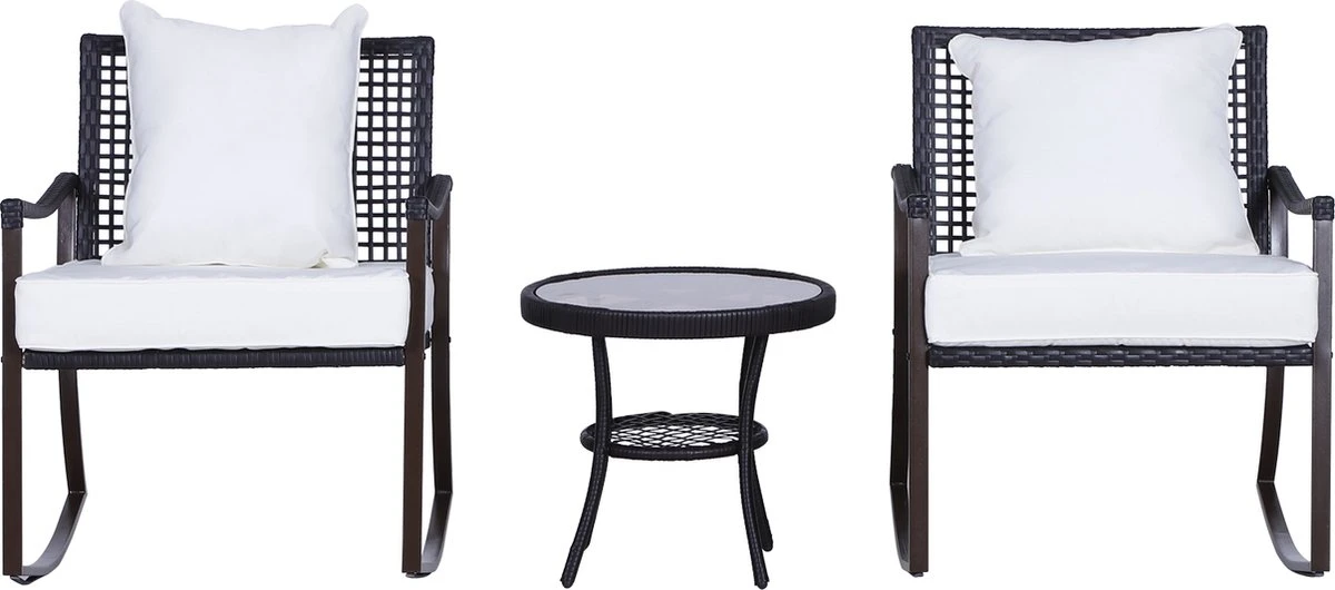 Outsunny Tuinset 7-delig Schommelstoel Set Zitgroep Met Kussens Rotan Bruin 863-030 - Afbeelding 4