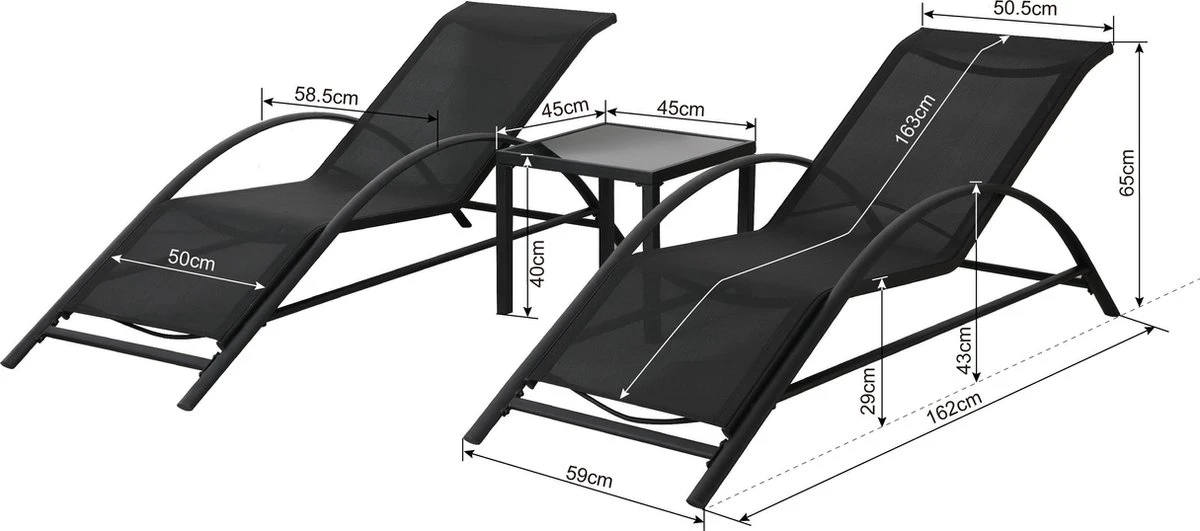 Intimo Ligbeddenset + Tafel - Zwart - 163x60x65/45x45x40 - Afbeelding 9