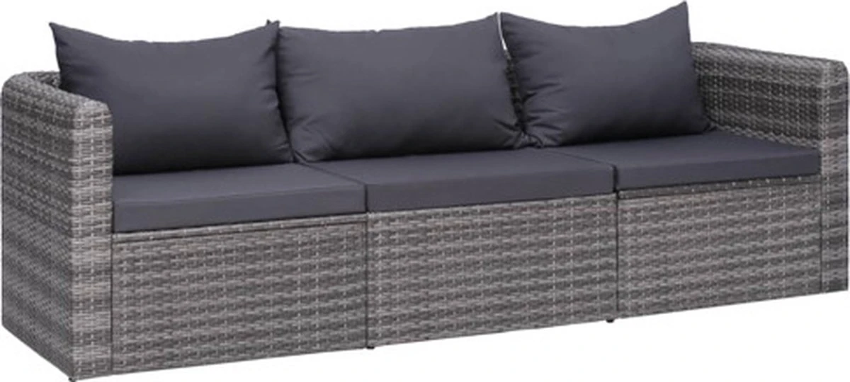 VidaXL 3-delige Loungeset Met Kussens Poly Rattan Grijs