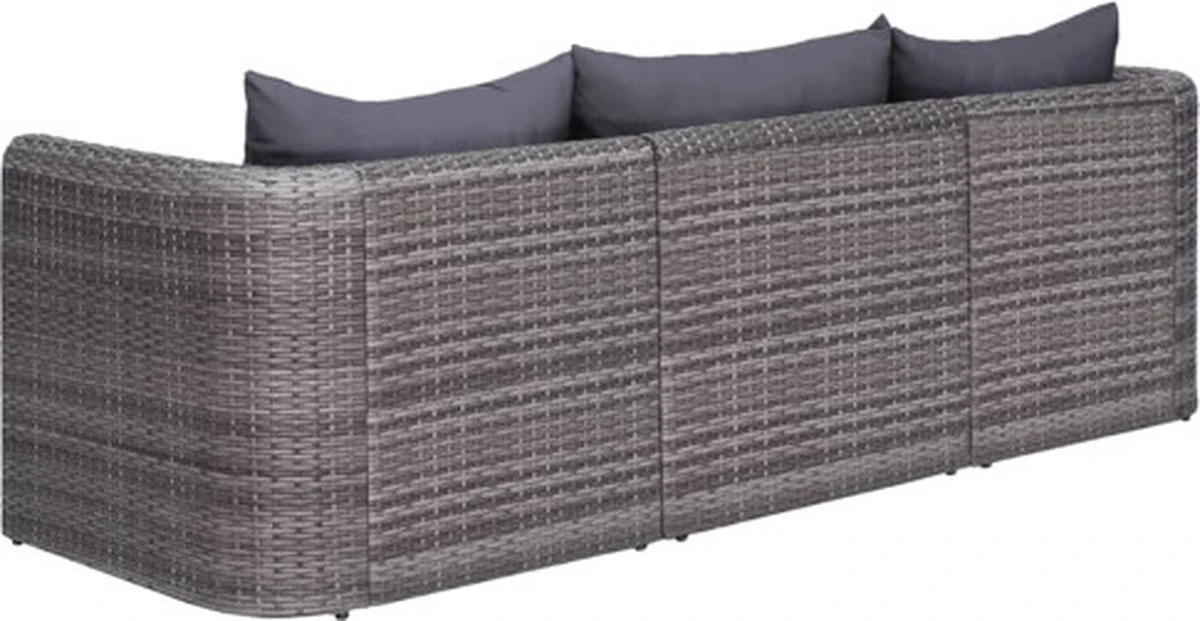 VidaXL 3-delige Loungeset Met Kussens Poly Rattan Grijs - Afbeelding 7