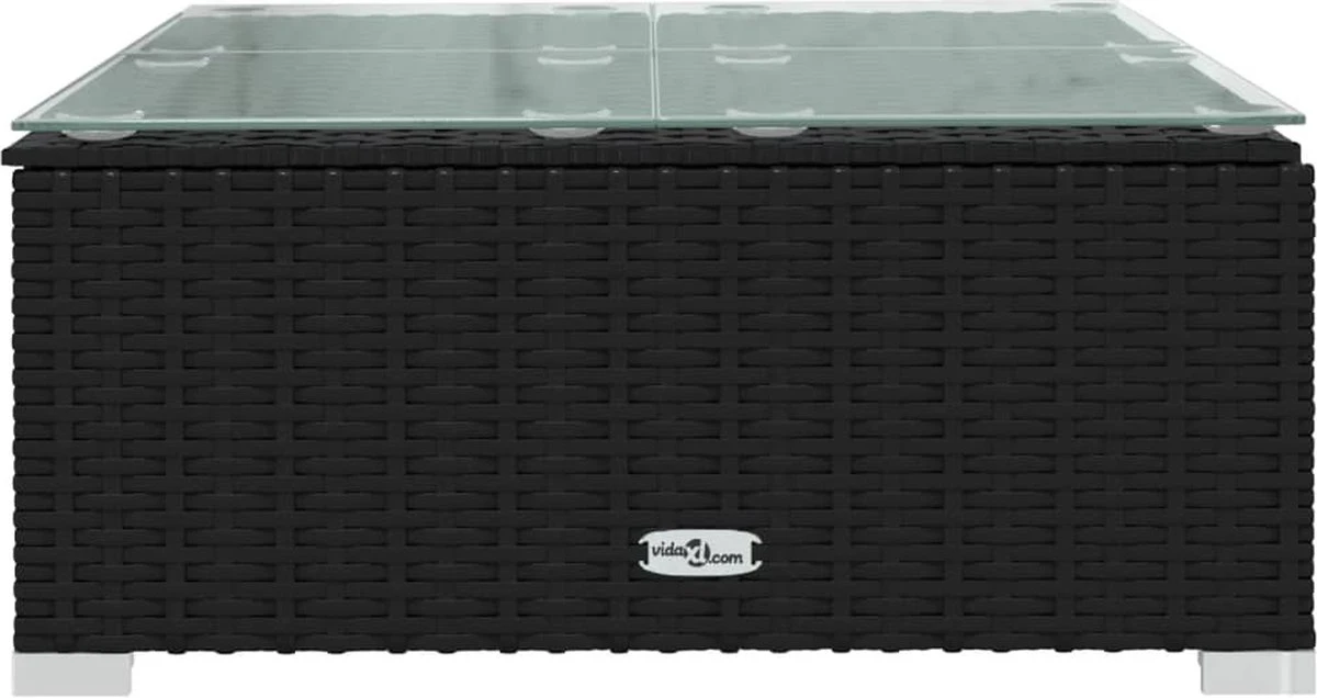 VidaLife Tuintafel 60x60x30 Cm Poly Rattan En Glas Zwart - Afbeelding 3