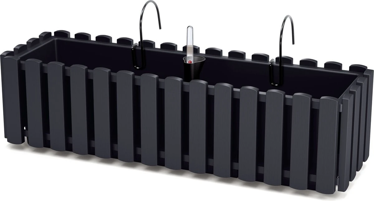 Prosperplast Fence-look Ophang Plantenbak/bloembak Kunststof 58 X 18 X 16 Cm Antraciet Grijs Met Handige Droogtemeter Voor Binnen/buiten