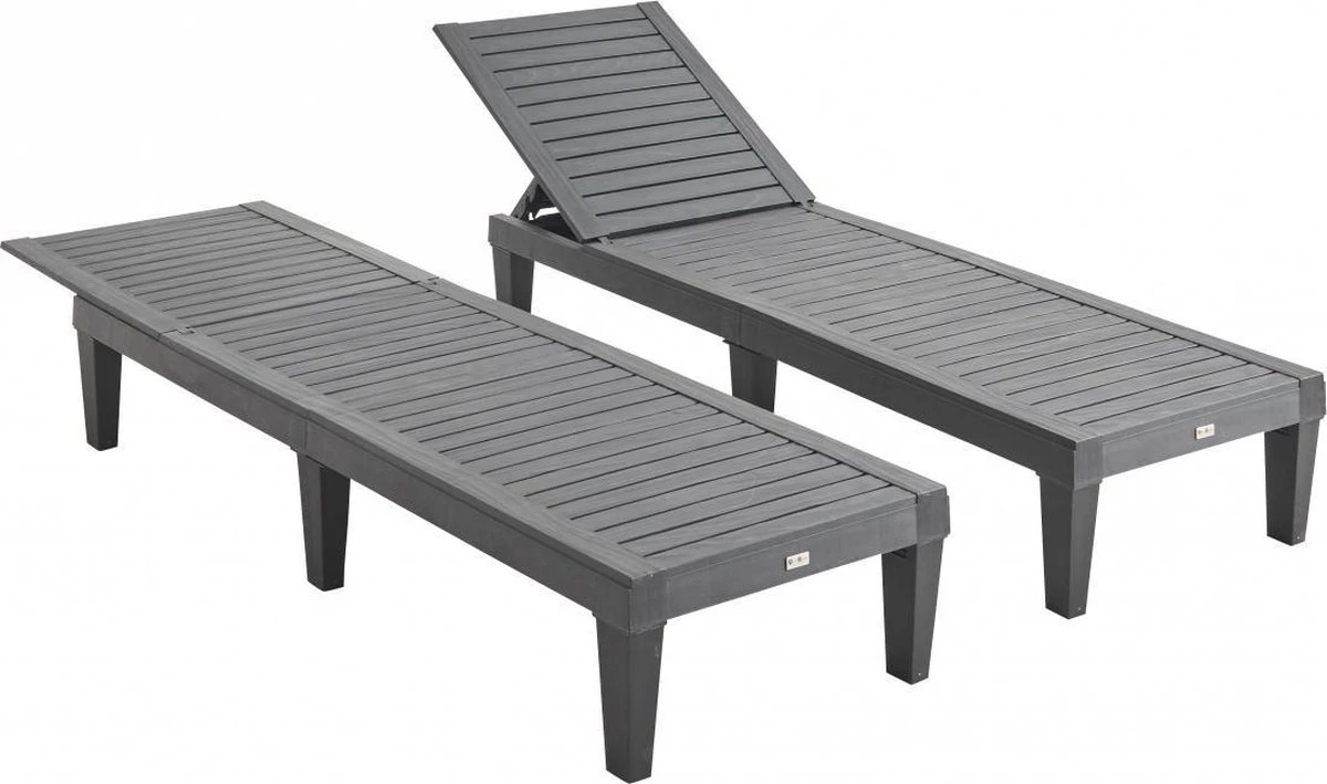 Set Van 2 Ligstoelen, PIA, Ligstoel Met Verschillende Standen, Van Kunststof, Zwart - Afbeelding 2