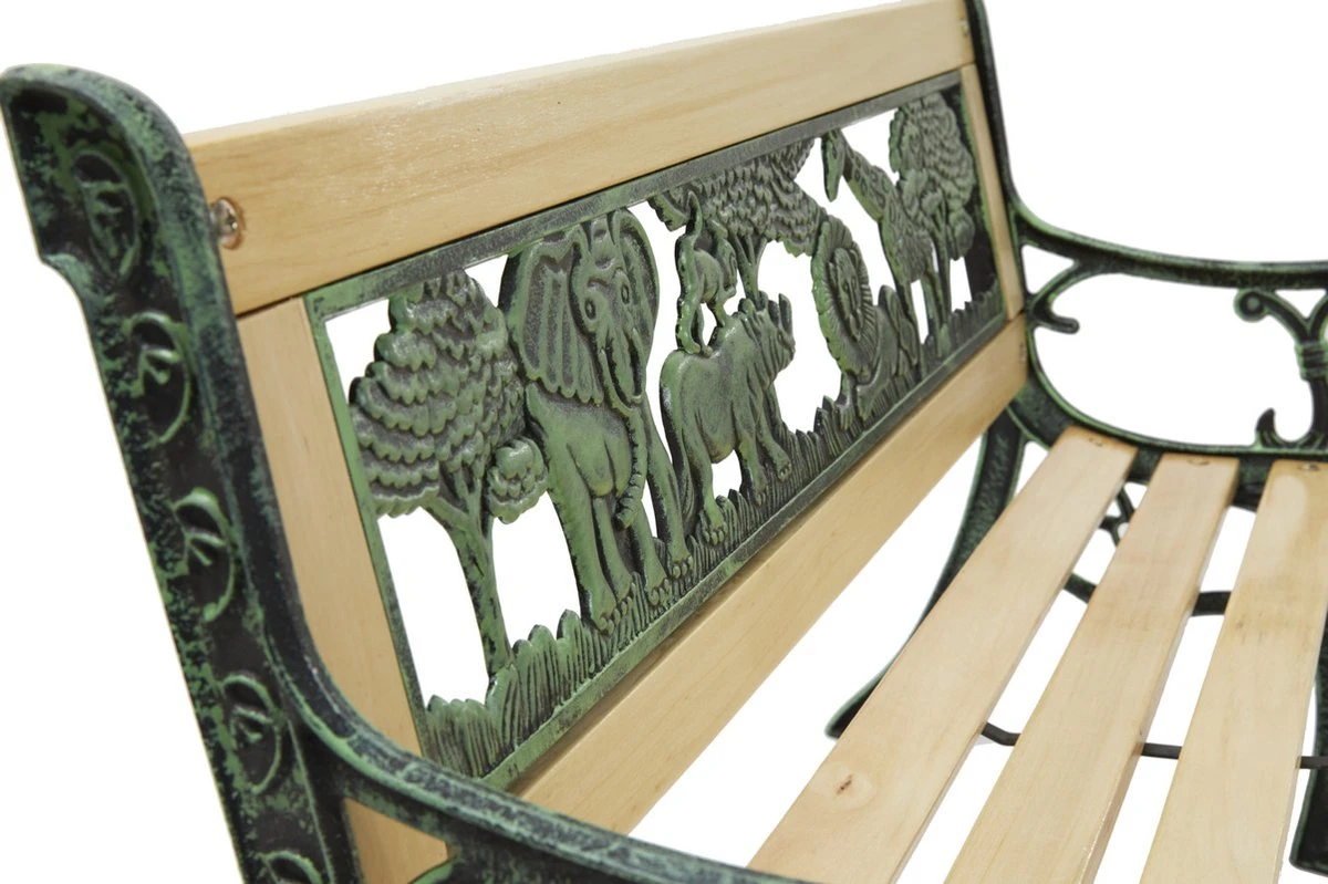 LIFA GARDEN Tuinbank Voor 2 Kinderen | Kinderbank Van Onbewerkt Hout En Ijzer | Nostalgische Tuinbank Met Jungle Afbeelding In De Rugleuning | Tuinbank Om Te Beitsen | 82 X 39 X 50 Cm - Afbeelding 2