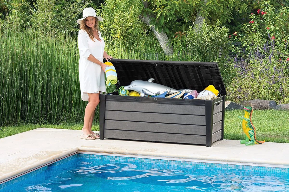 Keter Brushwood Opbergbox - Kussenbox - 455L - 145x69,7x60,3cm - Grafiet - Afbeelding 4