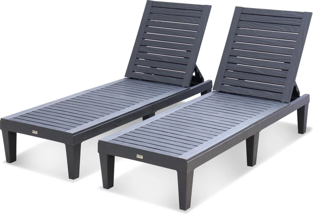 Set Van 2 Ligstoelen, PIA, Ligstoel Met Verschillende Standen, Van Kunststof, Zwart - Afbeelding 4
