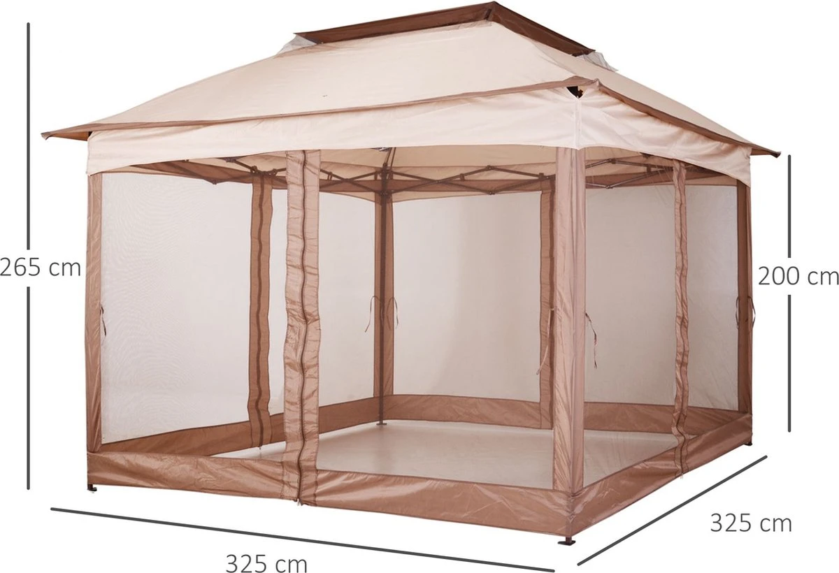 Outsunny Paviljoen Met Zijwanden Partytent Tuintent Popup 3,25 X 3,25 M Khaki 840-166 - Afbeelding 10