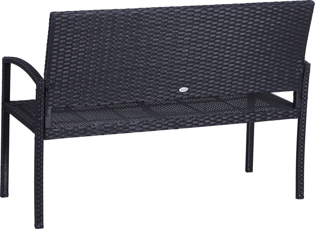 Outsunny Polyrotan Tuinbank 2-zits Parkbank Bank Staal Zwart 867-022 - Afbeelding 4