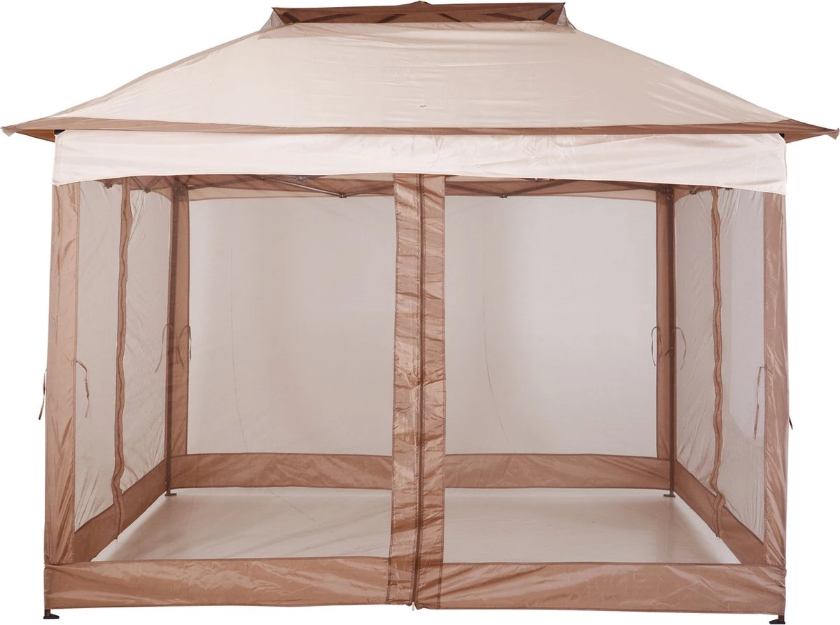 Outsunny Paviljoen Met Zijwanden Partytent Tuintent Popup 3,25 X 3,25 M Khaki 840-166 - Afbeelding 6