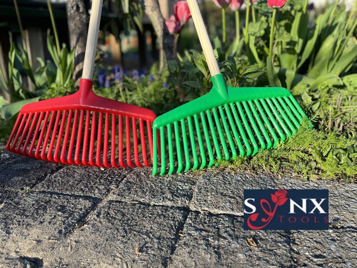 Synx Tools Gazonhark Bladhark 23 Tanden Hark - Harken - Grashark- Gazon - Kunststof Blauw/groen -Met Steel 120cm - Afbeelding 4