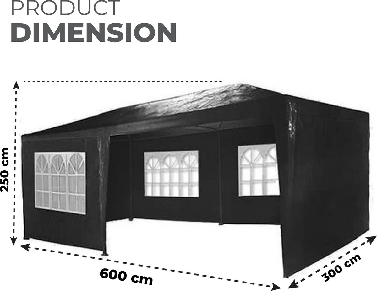 MaxxGarden Partytent - Paviljoen - 3x6m - Incl. Zijwanden - Waterdicht - Zwart - Afbeelding 3