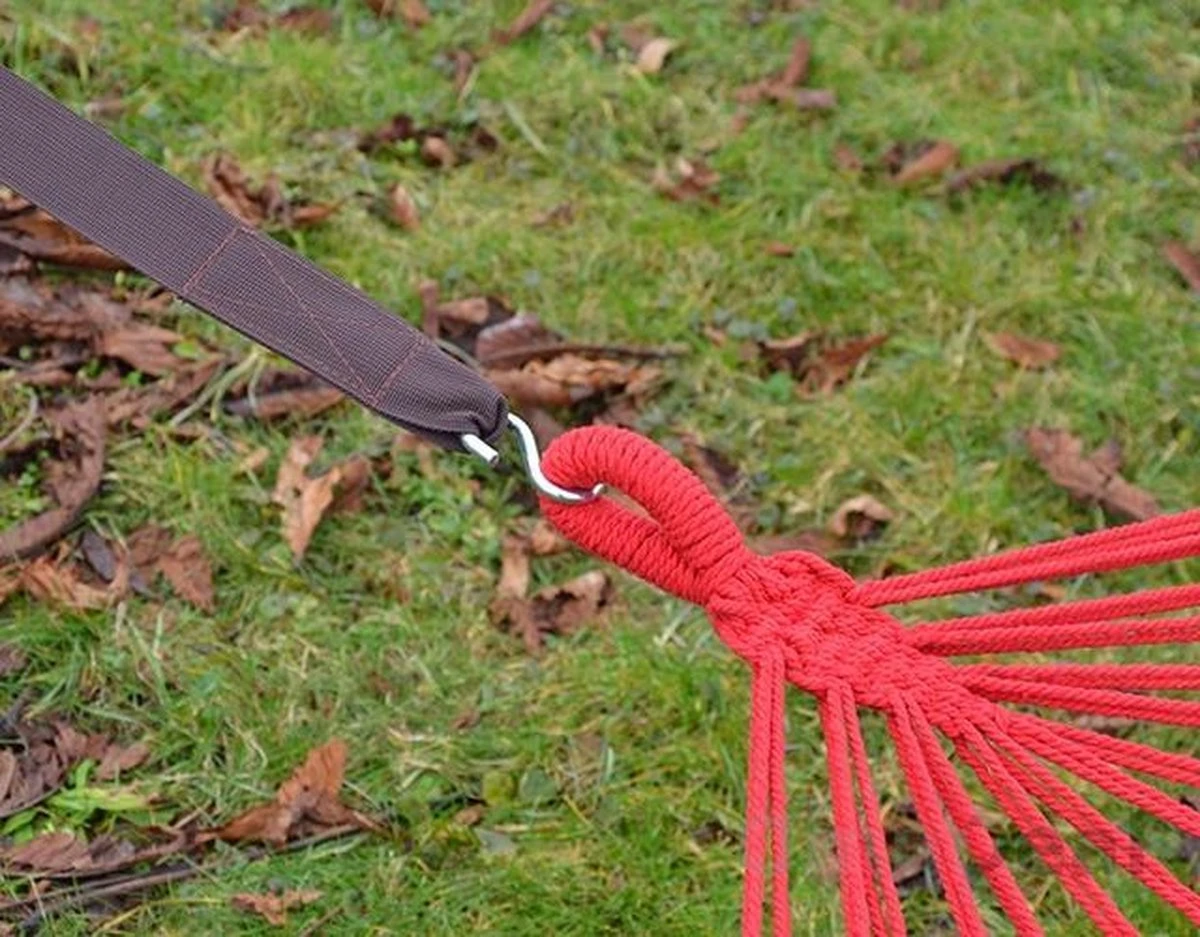 Ophangset Voor Hangmat - 2 Riemen 320x5cm - 250kg Bevestiging - Boom Ophanging Bruin - Afbeelding 6