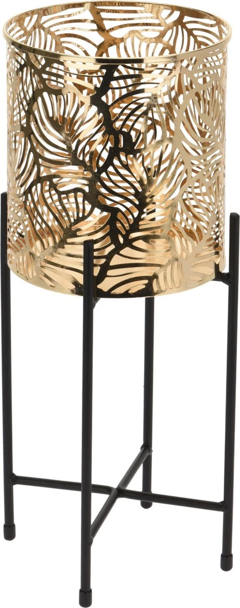 Set Van 2x Stuks Plantenpotten Goud Op Metalen Standaard 35 Cm En 45 Cm Hoogte - Afbeelding 2