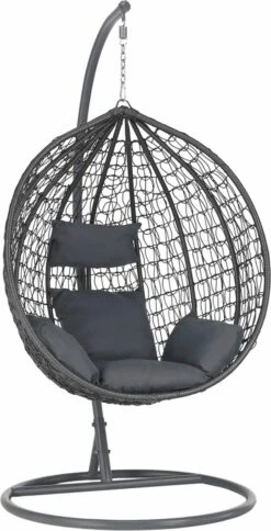 Bircim Hangstoel Ei/Egg-Vorm Met Dikke Kussens - Voor Binnen En Buiten - Incl. Standaard, Onderstel & Kussens - Antraciet