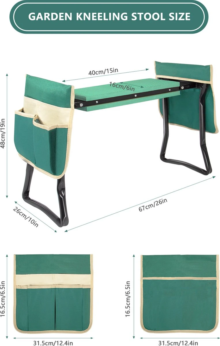 Uten - Kniebankje Tuin - Knie Steun - Tuinkruk Inklapbaar - Kniesteun Tuinieren - Kniekussen - Tot 150 Kg - Groen - Afbeelding 13